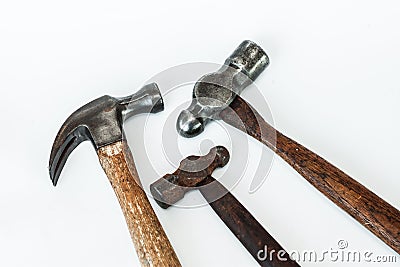 Lot fo 3 hammer head steel for the wood working industrial and carpenter Stock Photo