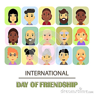 A lot of friends of different genders and nationalities as a symbol of International Friendship day. Cartoon Illustration