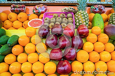 Lot of granada fruit in a market, background and texture. pomegranate fruit in the market in Essaouira, Morocco Stock Photo