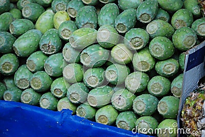 Cactus tunas in a Mexican market Stock Photo
