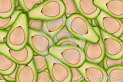 Lot of halves of fresh avocado. Background Stock Photo