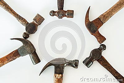 Lot of 6 hammer head steel for the wood working industrial and carpenter Stock Photo