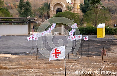 Jerusalem cross also known as `five-fold Cross`, or `cross-and-crosslets` flags Stock Photo