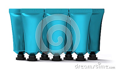 Lot of light blue cream tubes Stock Photo