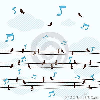A lot little birds sing a song on line vector Vector Illustration