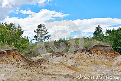 A lot of nests of swallows in the canyon in the form of a depression and holes Stock Photo