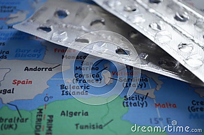 Global healthcare. Lot of empty pill packes Stock Photo