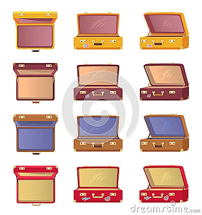 Lot of opened colorful cases vector illustration Vector Illustration