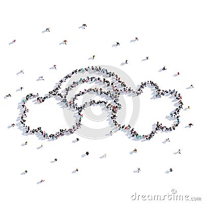 A lot of people form clouds, rainbow, children`s drawing Cartoon Illustration