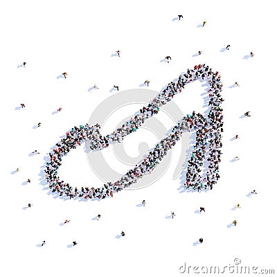 A lot of people form wedding, shoe, icon . 3d rendering. Cartoon Illustration