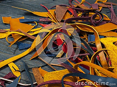 A lot of Pieces of colorful leather Stock Photo