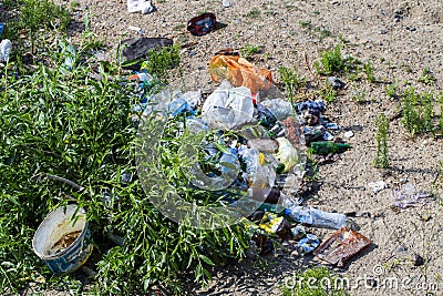 A lot of plastic garbage on the river Editorial Stock Photo