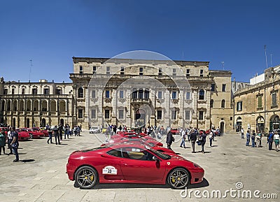 a lot of red ferrari lecce Editorial Stock Photo