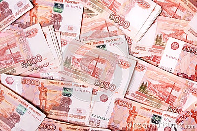 A lot of Russian money. Rubles. Stock Photo