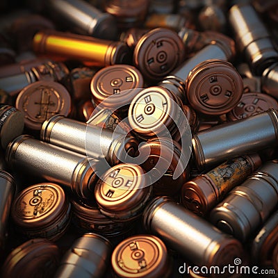 A lot of rusty used batteries Stock Photo