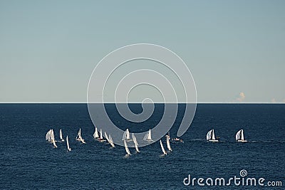 A lot of sail boats and yachts in the sea went on a sailing trip near port Hercules in Monaco, Monte Carlo, sail regatta Editorial Stock Photo