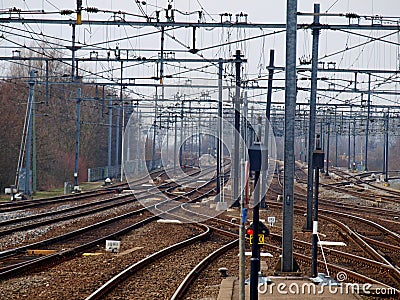 a lot of tracks around the station of Gouda, the Netherlands Stock Photo
