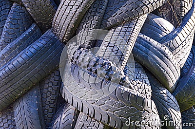 A lot of used car and truck tires background Stock Photo