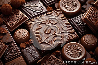 A lot of variety chocolate candies, pralines and truffles. Sweet food background Stock Photo