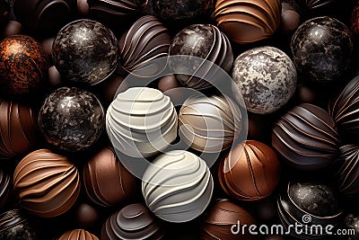 A lot of variety chocolate candies, pralines and truffles. Sweet food background Stock Photo
