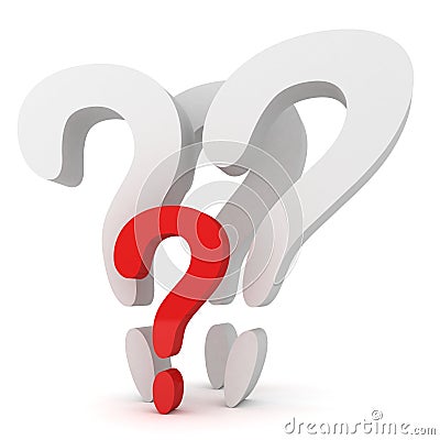 A lot of white question marks with one red main Stock Photo