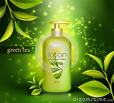 Lotion With Green Tea Illustration Vector Illustration