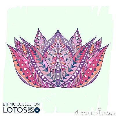 Lotos flower ethnic, tribal style. Boho print. Trendy high detailed cactus. Perfectly look on t-shirt, bags, fabric, etc. Vector Illustration