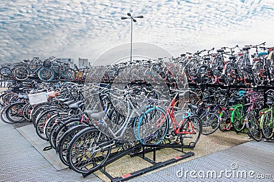 Lots of Bicycles on Bike Parking in Amsterdam Stock Photo
