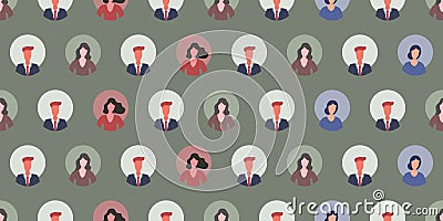 Lots of Colorful Seamless User Avatars Texture, Background with Rows of People,Face Symbols Vector Illustration