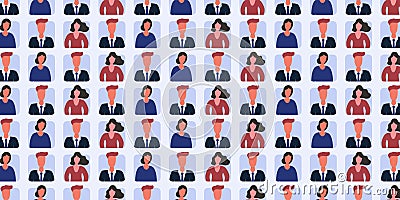 Lots of Colorful User Avatars Texture, Mosaic Background with Rows of People, Face Symbols - Pattern Design Vector Illustration