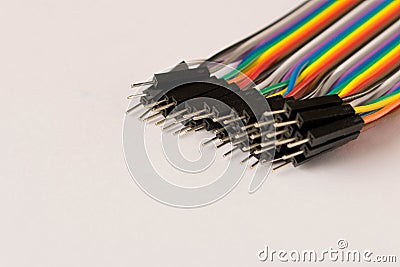 Lots of colorful wires on white background. Abstract background Stock Photo