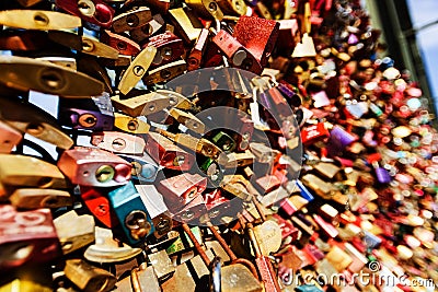 Love locks on a bridge, texture background Editorial Stock Photo