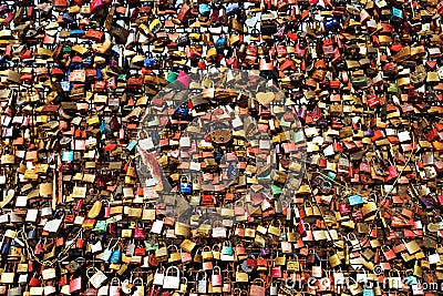 Love locks on a bridge, texture background Editorial Stock Photo