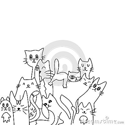 Lots of cute cute and funny cats. Collection of cartoon characters of cats or kittens in flat style in different poses Vector Illustration