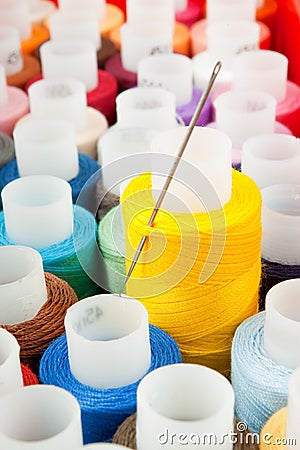 Lots of different color threads Stock Photo