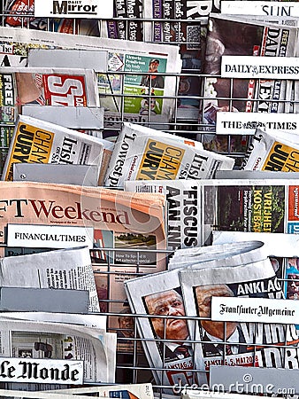 Mamy international newspapers in a shop Editorial Stock Photo