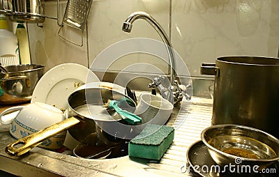 Lots of dirty dishes Stock Photo