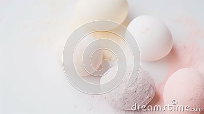 Lots of Easter eggs in soft pastel colors. Minimalist simple decor in Scandinavian style Stock Photo