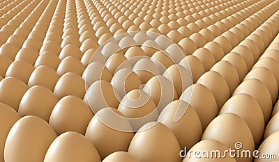 Lots of eggs in a crate. Brown chicken egg background. Easter eggs. 3D rendering illustration Cartoon Illustration