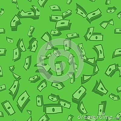 Lots of flying money Wallpaper dollars, green background of falling money, rain pattern Vector Illustration