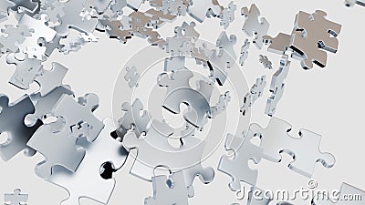 Lots of Grey Puzzle pieces scattered Stock Photo