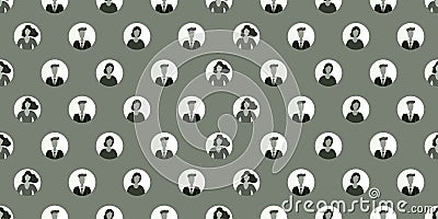 Lots of Grey Seamless User Avatars Texture, Background with Rows of People, Face Symbols - Pattern Design Vector Illustration