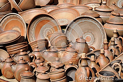 Lots of handmade clay pottery production Stock Photo
