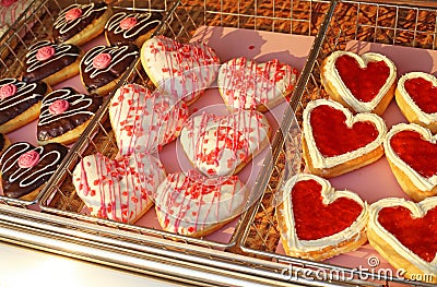 Lots of heart donuts Stock Photo