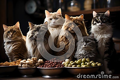 lots of hungry cats asking for food Stock Photo
