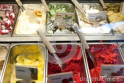 Lots of Ice Cream Ready to Sell to Customers in Cafe Shop in Rome Italy 2013 Editorial Stock Photo