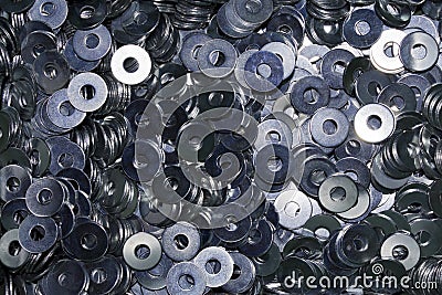 Lots of industrial galvanized steel washers Stock Photo