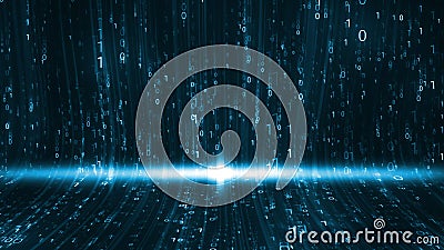 Lots of Matrix Binary Code Random Number Falling Slide on the floor Light flare Background Stock Photo