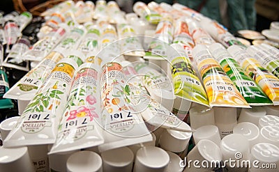 Lots of natural hand cream tubes Editorial Stock Photo