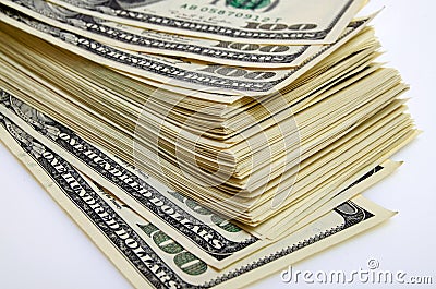 Lots of one hundred of dollar bills. Stock Photo